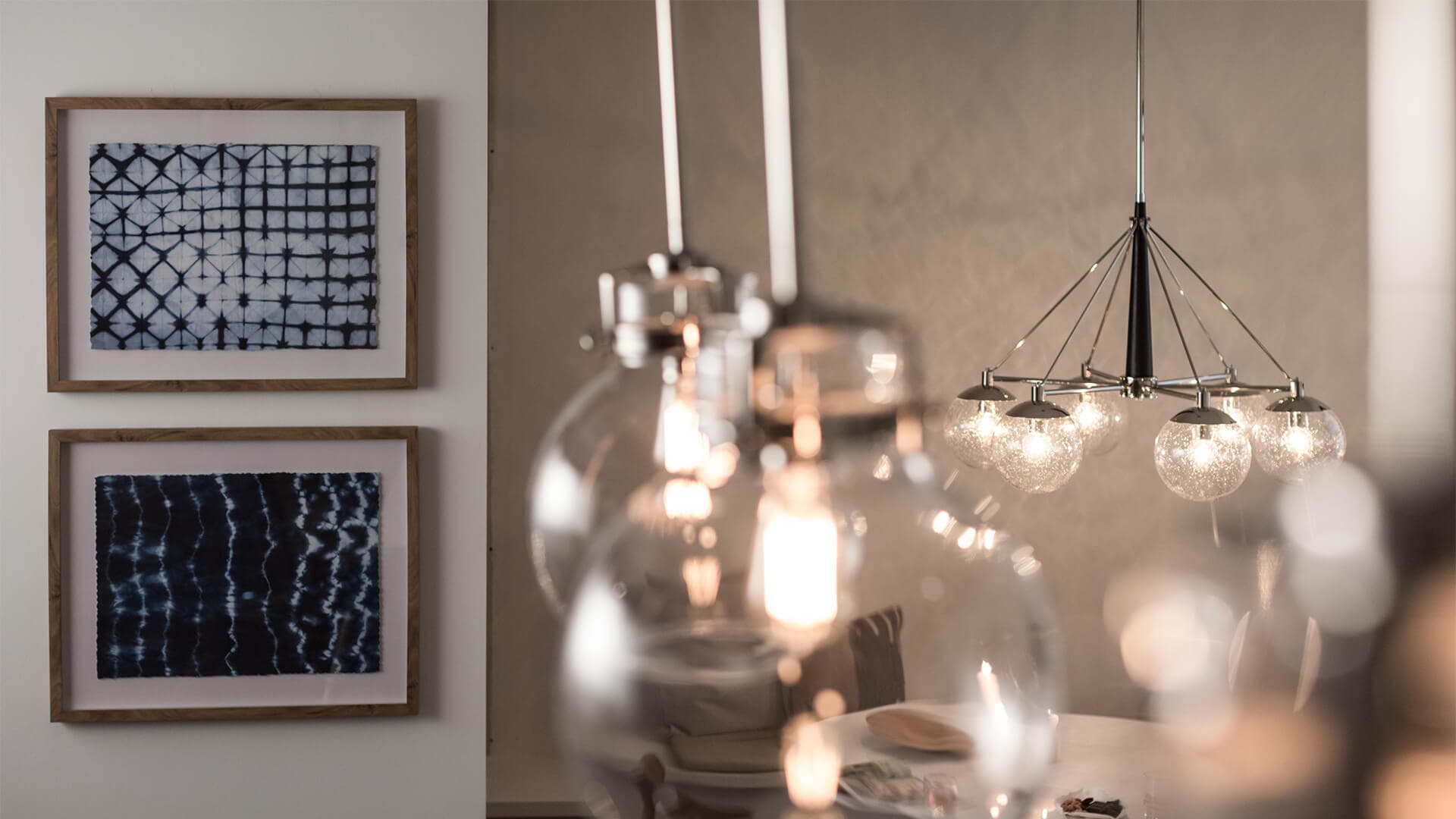 Marilyn chandeliers lighting a kitchen