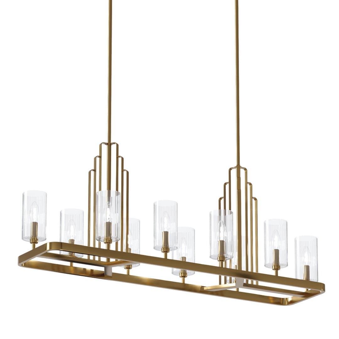 Kimrose 10 Light Linear Chandelier Brass on a white background