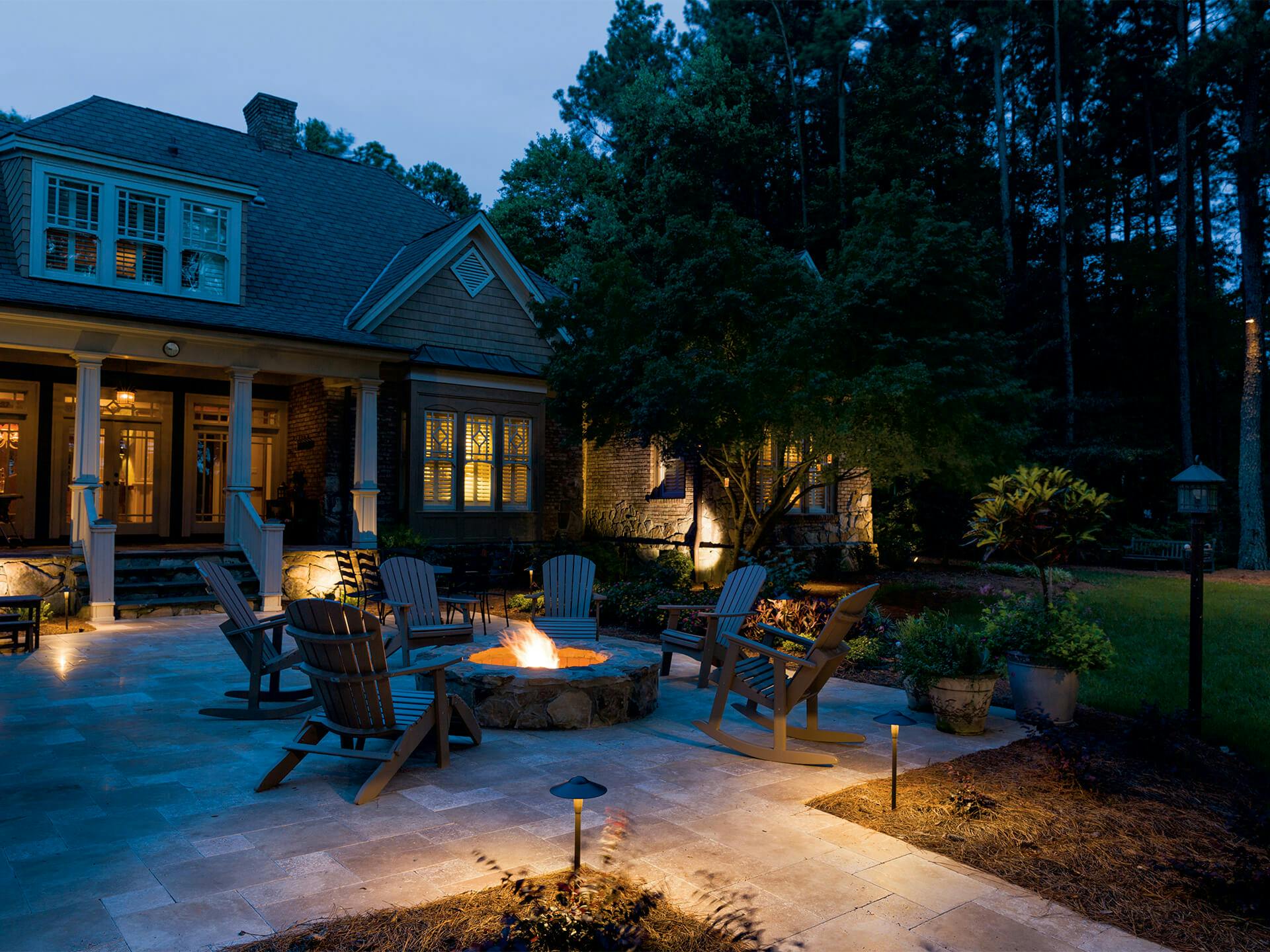 Backyard patio with firepit.